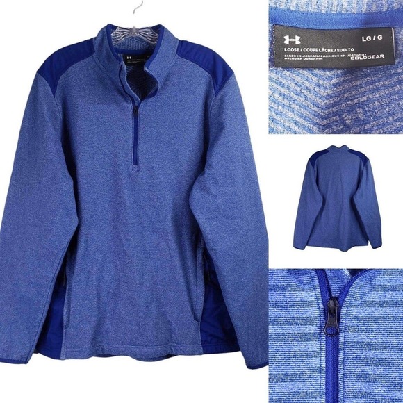Under Armour UA ColdGear Men’s Large Blue Loose Fit 1/4 Zip Pullover Sweatshirt - Picture 1 of 9